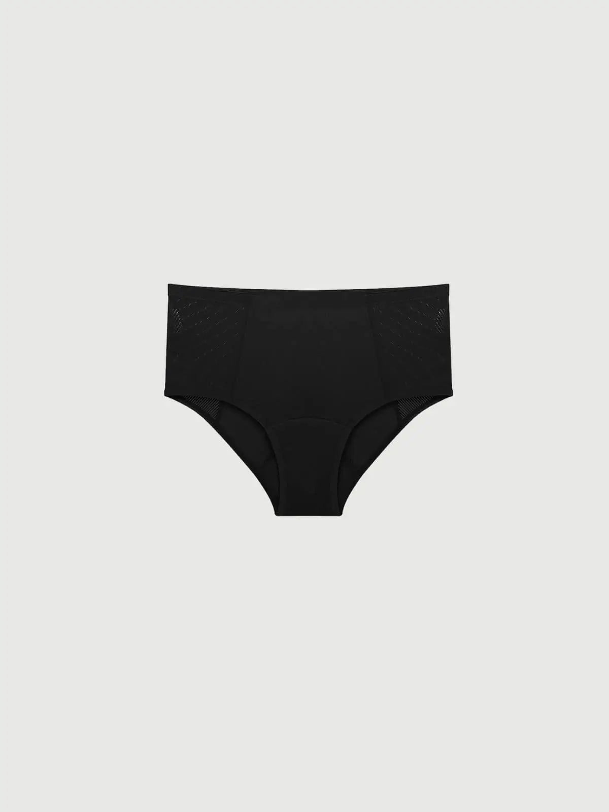 Schwarze superhohe Inkontinenz-Culotte für Damen, Vorderansicht.