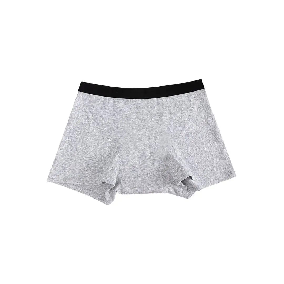 Grauer Damen-Inkontinenzboxer mit schwarzem Bund, Vorderansicht.