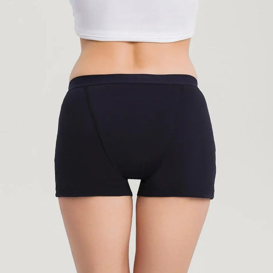 Schwarzer Damen-Inkontinenz-Boxer, Rückansicht.