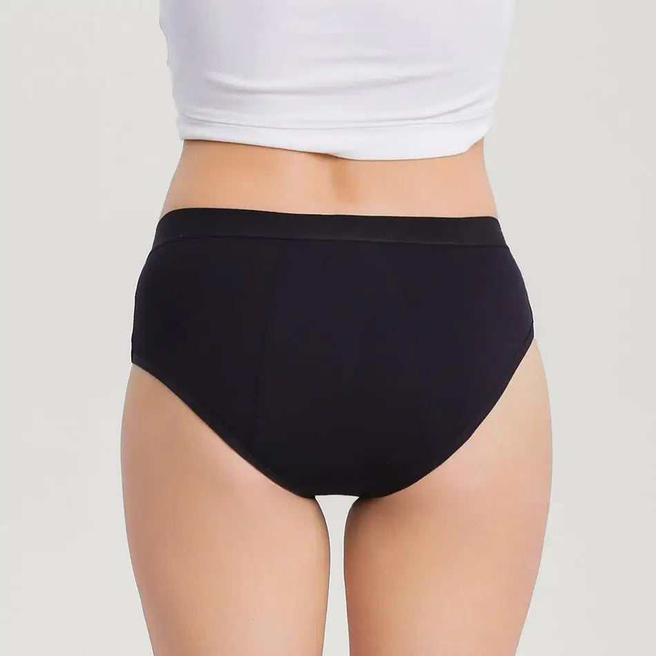Schwarze Inkontinenz-Culotte für Damen, Rückansicht.