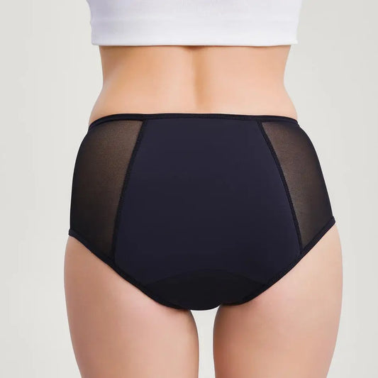 Schwarze Inkontinenz-Culotte für Damen, Rückansicht.