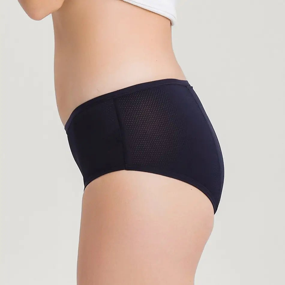 Schwarze Inkontinenz-Culotte für Damen, Seitenansicht.