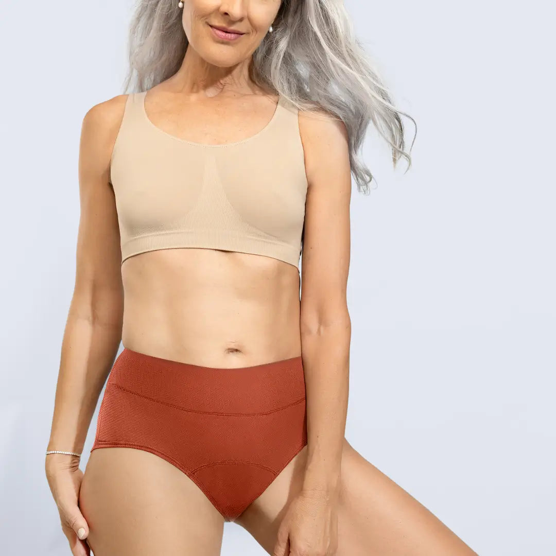 orangefarbener Inkontinenz-Slip mit hoher Taille für Damen, Vorderansicht