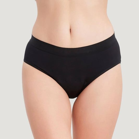 Schwarze Inkontinenz-Culotte für Damen, Vorderansicht.