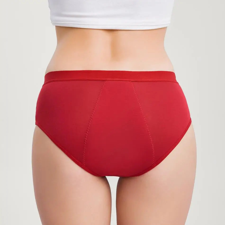 Rote Inkontinenz-Culotte für Damen, Rückansicht.