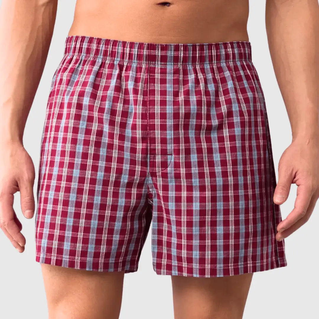 Kariertes Inkontinenz-Boxershorts für Herren, Vorderansicht.
