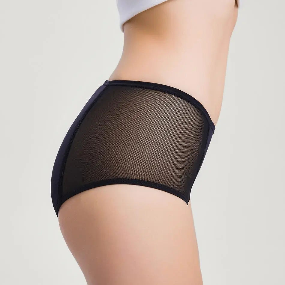 Schwarze Inkontinenz-Taille-Hochslip für Damen, Seitenansicht.