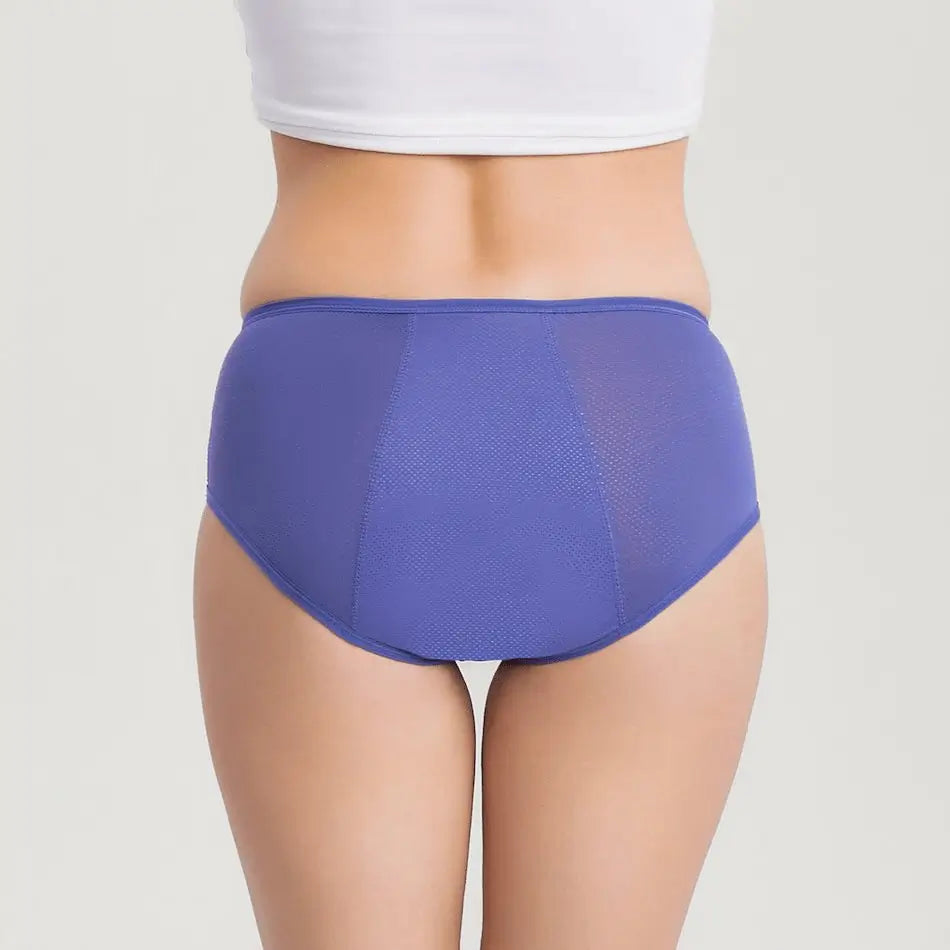 Lila Inkontinenz-Culotte für Damen, Rückansicht.
