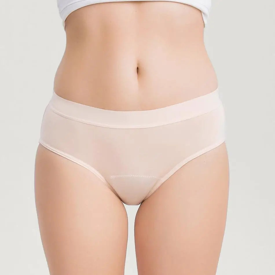 Hautgeschnittene beige Inkontinenz-Culotte für Damen, Vorderansicht.