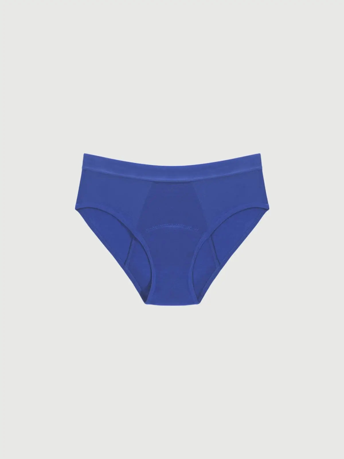 Blauer Inkontinenz-Slip für Damen, Vorderansicht.