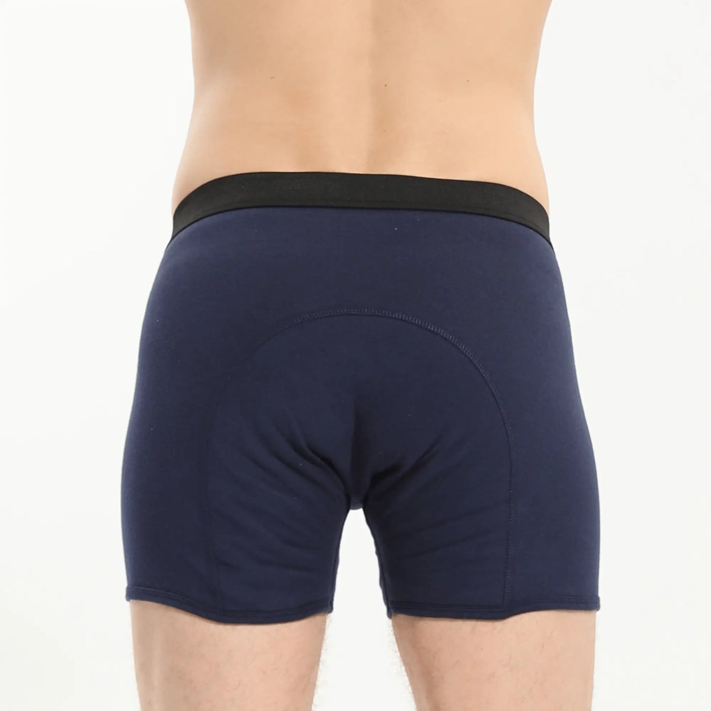 Blauer Inkontinenz-Boxer für Herren, Rückansicht.