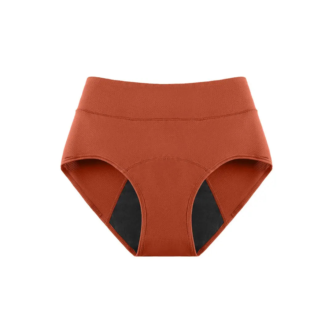 orangefarbener, hochgeschnittener Inkontinenzslip für Damen, Vorderansicht