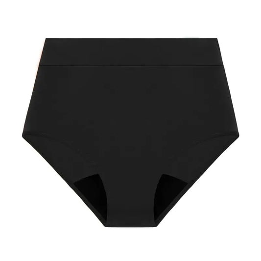 schwarzer hochgeschnittener Inkontinenz-Bikini für Damen, Vorderansicht