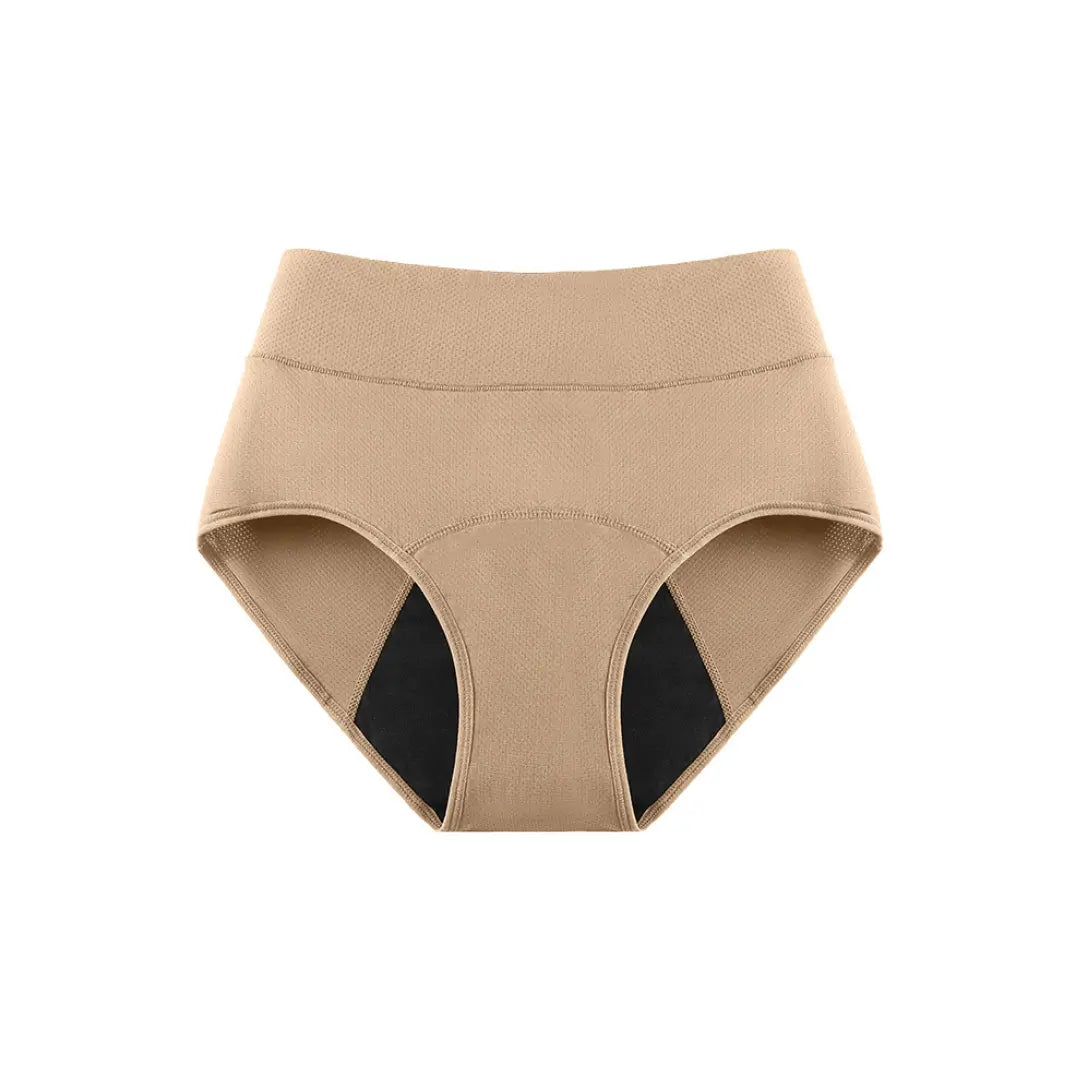 Beigefarbener Inkontinenz-Slip mit hoher Taille für Damen, Vorderansicht.