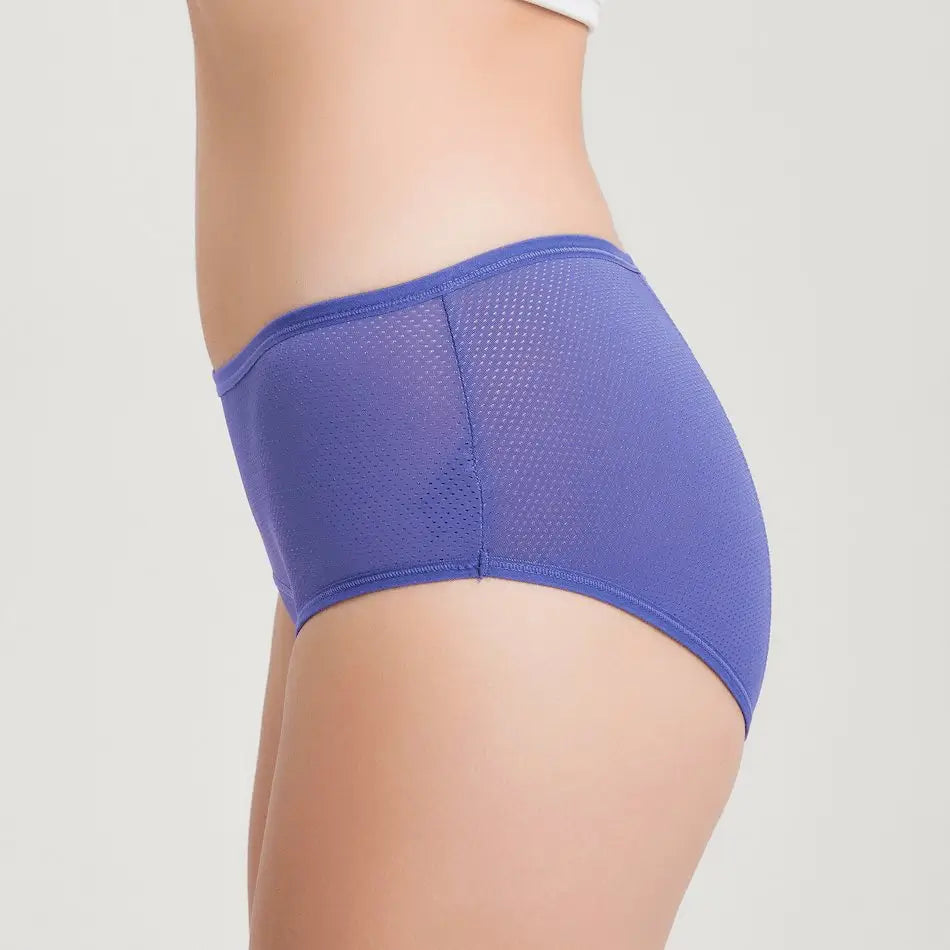 Lila Inkontinenz-Culotte für Damen, Seitenansicht.
