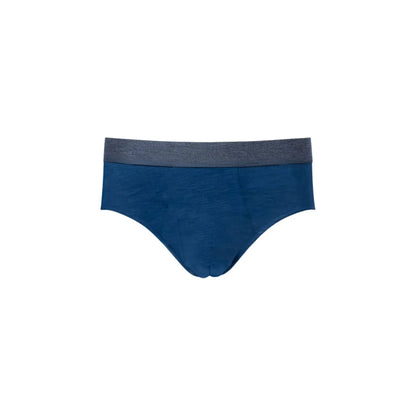 Blauer Inkontinenz-Slip mit grauem Bund für Herren, Vorderansicht.