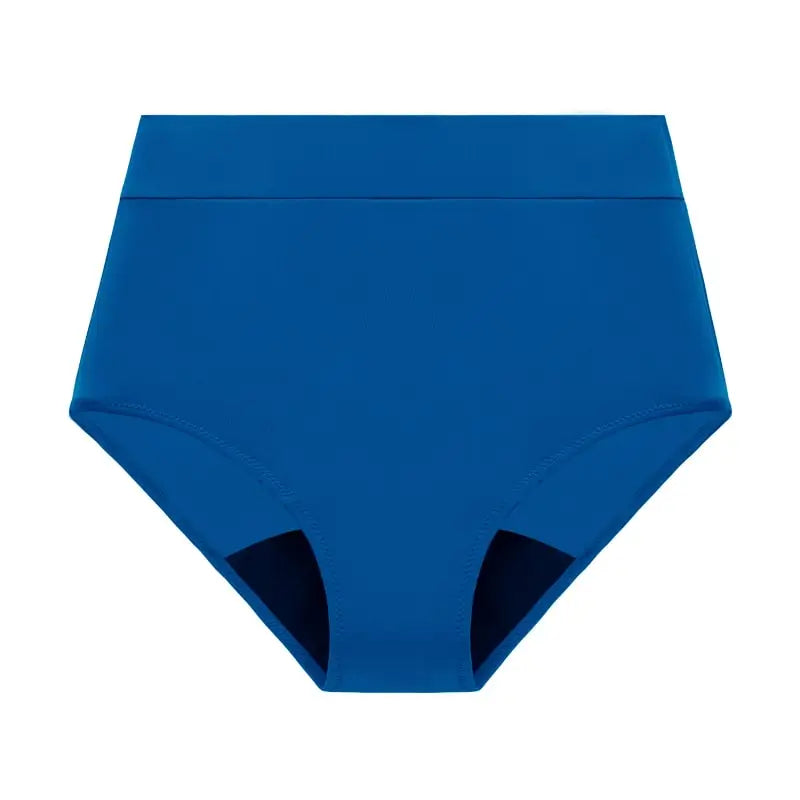 blaue hochgeschnittene Inkontinenz-Badehose für Damen, Vorderansicht