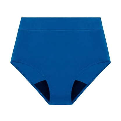 blaue hochgeschnittene Inkontinenz-Badehose für Damen, Vorderansicht